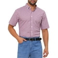 thumbnail image 5 of INSPIRE CHIC Men's Shirts Point Collar Short Sleeve Plaid Button Business Dress Shirt M Red White, 5 of 6