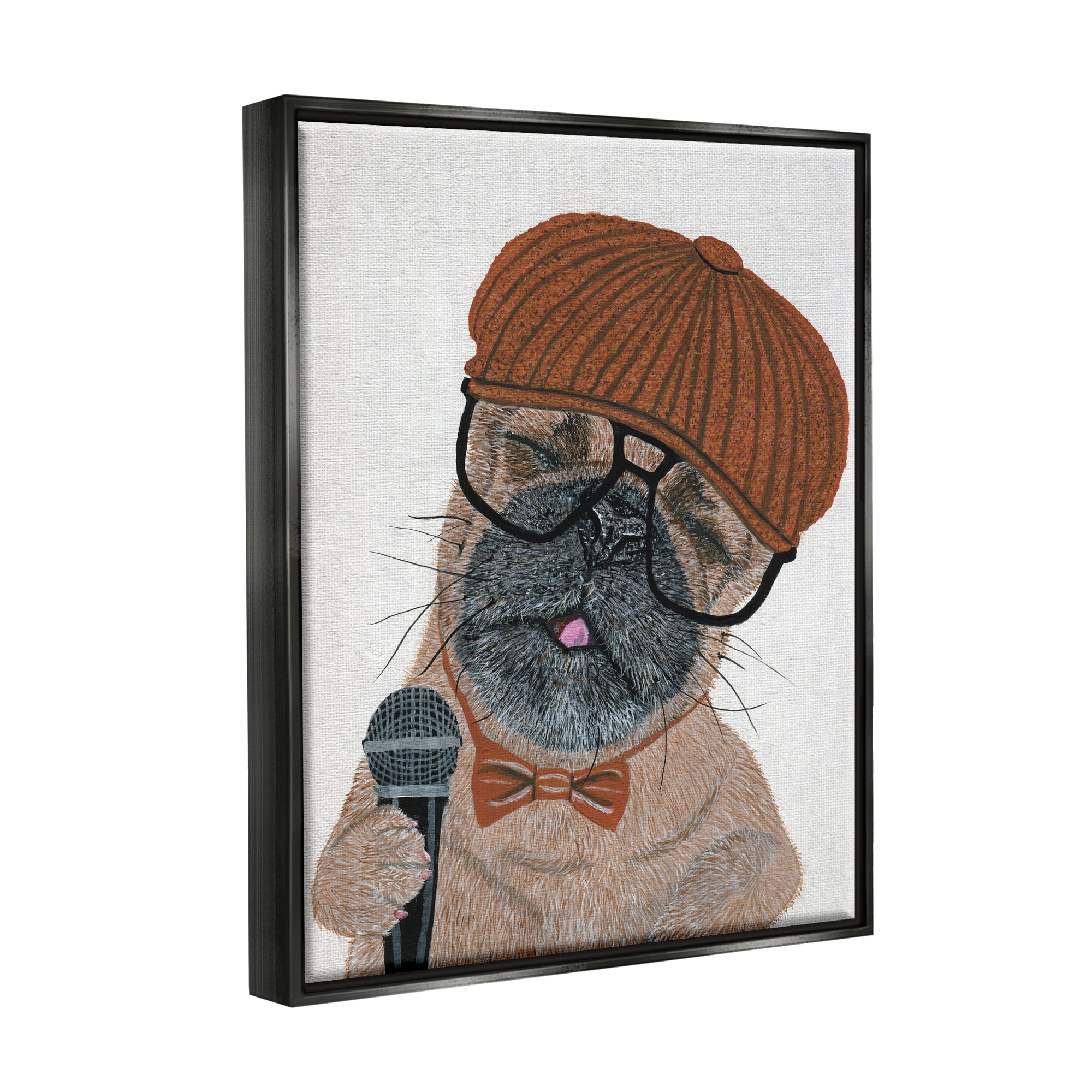 Stupell Industries Hipster Pug Portrait Animals & Insects Painting Black Floater Framed Canvas Art Print Wall Art, 25 x 31