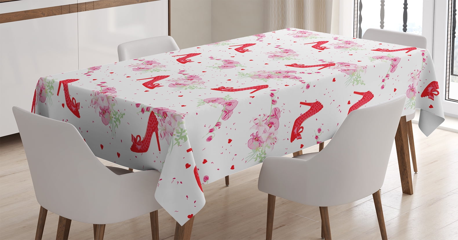 Girly Decor Tablecloth Fashion Heels Precious Shoes Pattern And