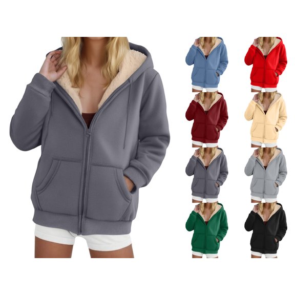 Nugftut Plus Size Hoodies for Women Winter Fleece Sweatshirs Zip Up Thick Sherpa Lined Hooded Jackets