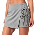 thumbnail image 2 of Womens High Waisted Skort A-Line Wrap Mini Skirt with Shorts Side Tie Cotton Skorts Summer Gray XXXL(XXXL), 2 of 7