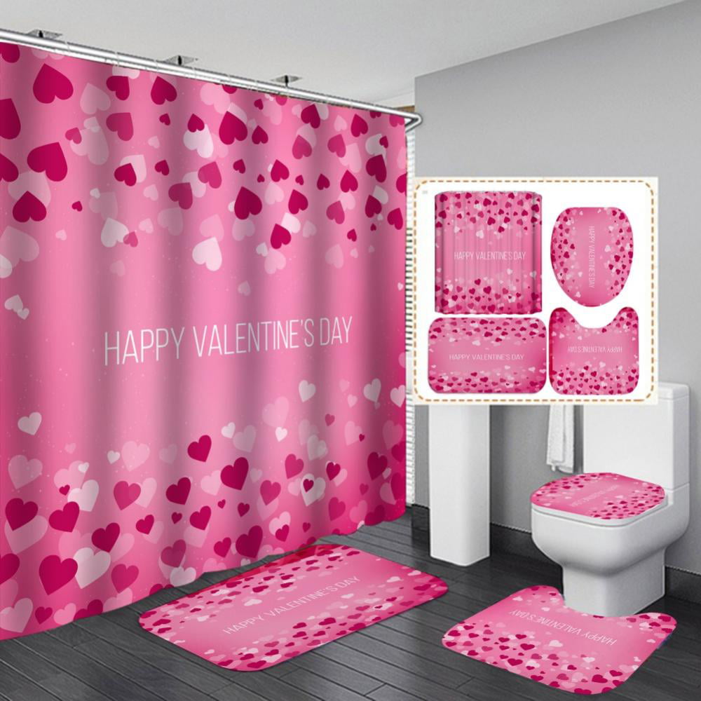 Happy Valentine's Day romantic love Shower Curtain Bathroom Fabric & 12hooks new 