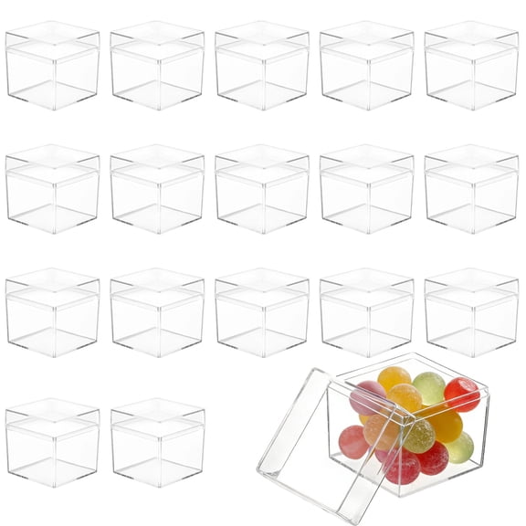 18 Pcs Acrylic Storage Box with Lid, 2.9 in Clear Plastic Display Box, Small Square Storage Organizer, Transparent Favor Boxes for Collectibles, Crafts, Party Favors
