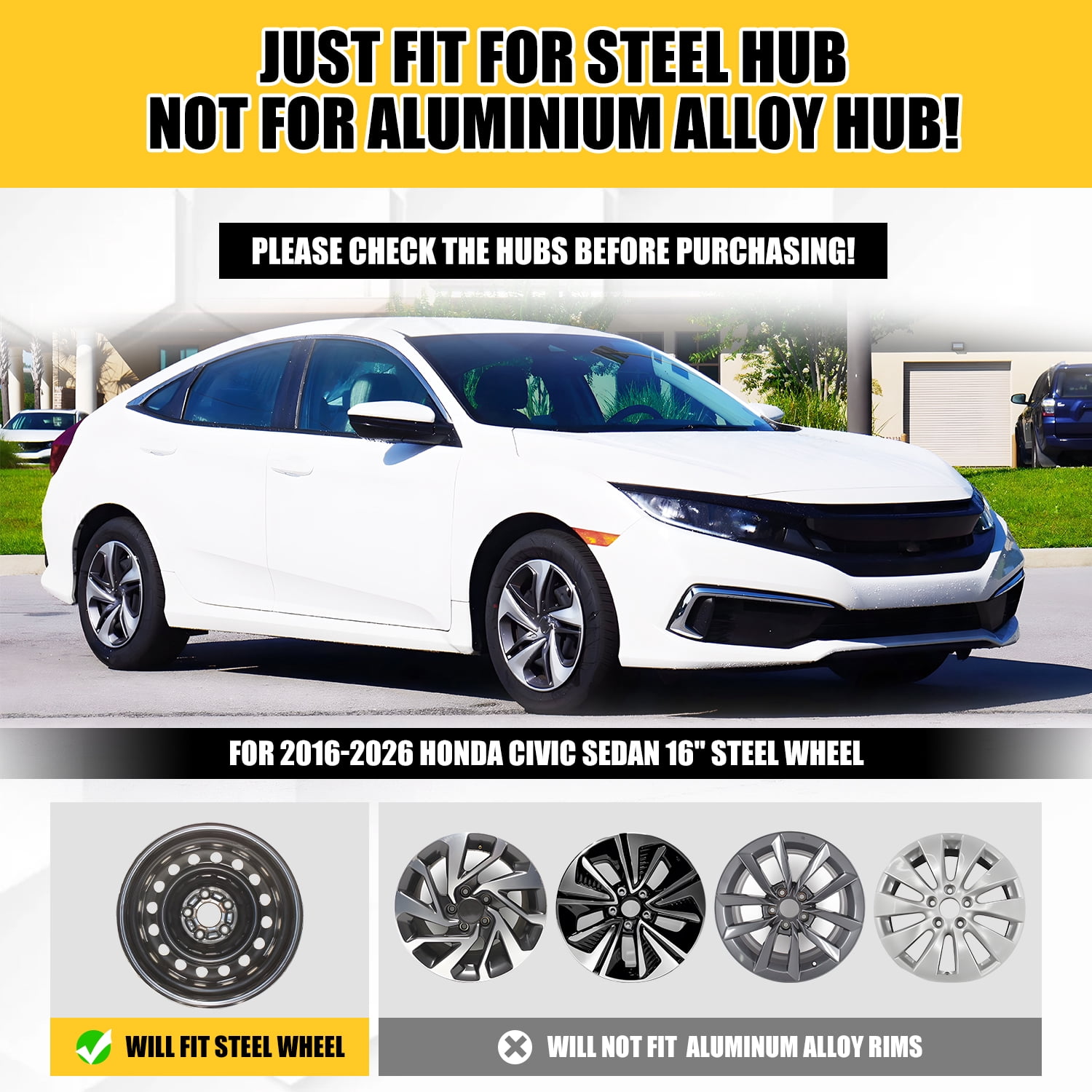 4pcs/Set 16" Hubcaps for 2016-2025 Honda Civic Sedan R16 Wheel Rim Cover Snap on (16-inch,Black Lacquer & Red Lacquer)