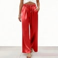 thumbnail image 2 of Gaukiv Womens Satin Drawstring Pants Silky Wide Leg Lounge Trousers Red S, 2 of 5