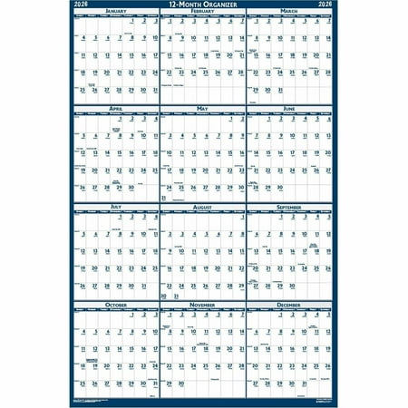 house of doolittle 3961 12-month (jan to dec): 2026 32 in. x 48 in. recycled poster style reversible/erasable yearly wall calendar - white/blue/gray sheets