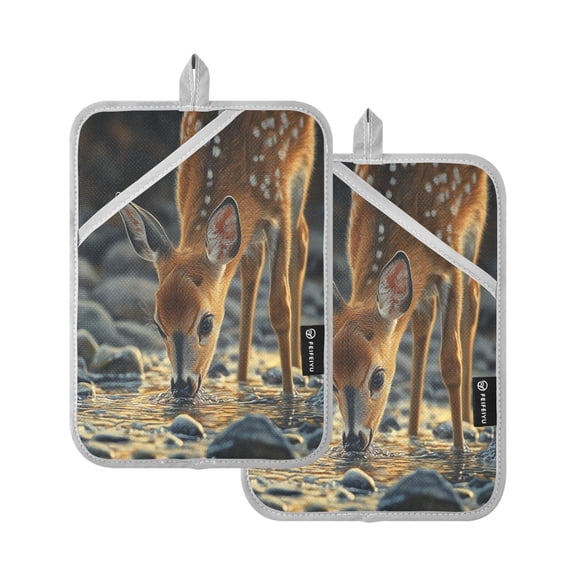 BZSMCE Pot Holder Oven Mitts Cooking baking Deer Drinking Water Creative Pattern Size:7x9.8in