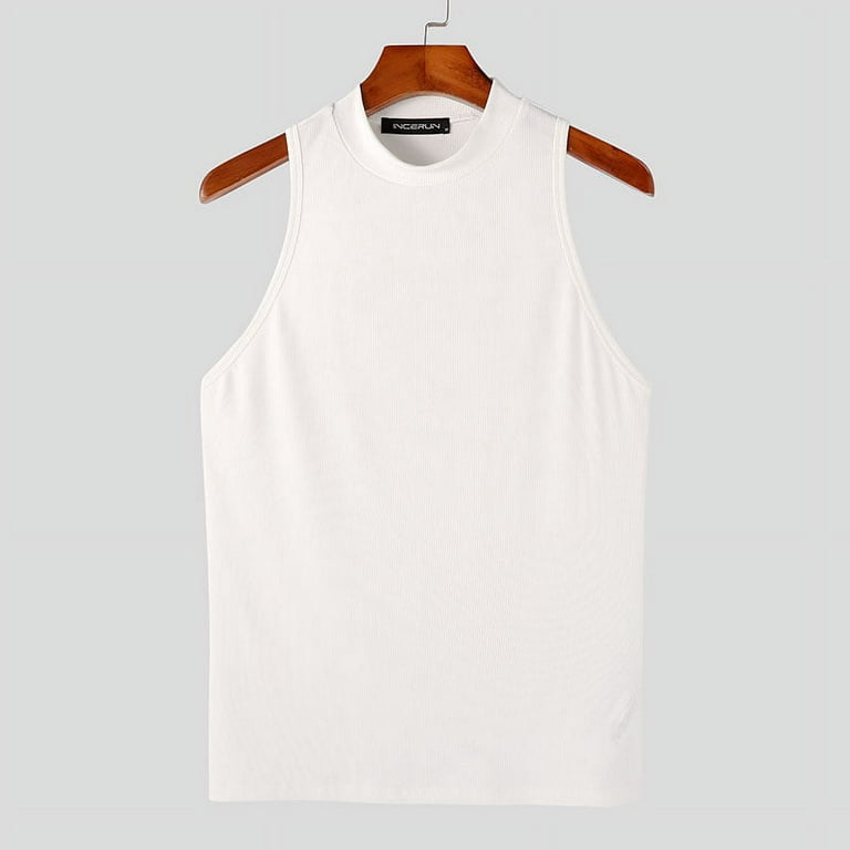 INCERUN Men's Sleeveless Vest Slim Fit Solid Color Half-collar Gym Tops