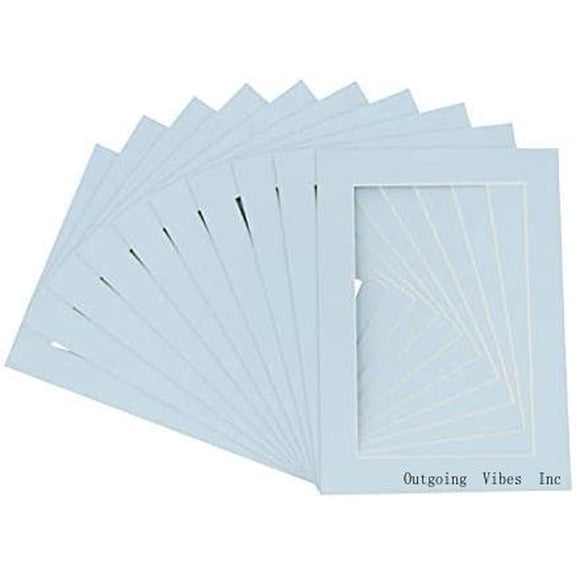 Pack Of Ten Acid Free 8X10 Mats Bevel Cut For 5X8 Photos - Baby Blue Precut Matboards With Backing Boards And Self Seal Photo Mat Bags For Pictures, Photos, Framing - 4-Ply Thickness