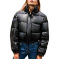 thumbnail image 1 of FOCUSNORM Women Juniors Long Sleeve Stand Collar Solid Color Cropped Puffer Jackets, 1 of 9