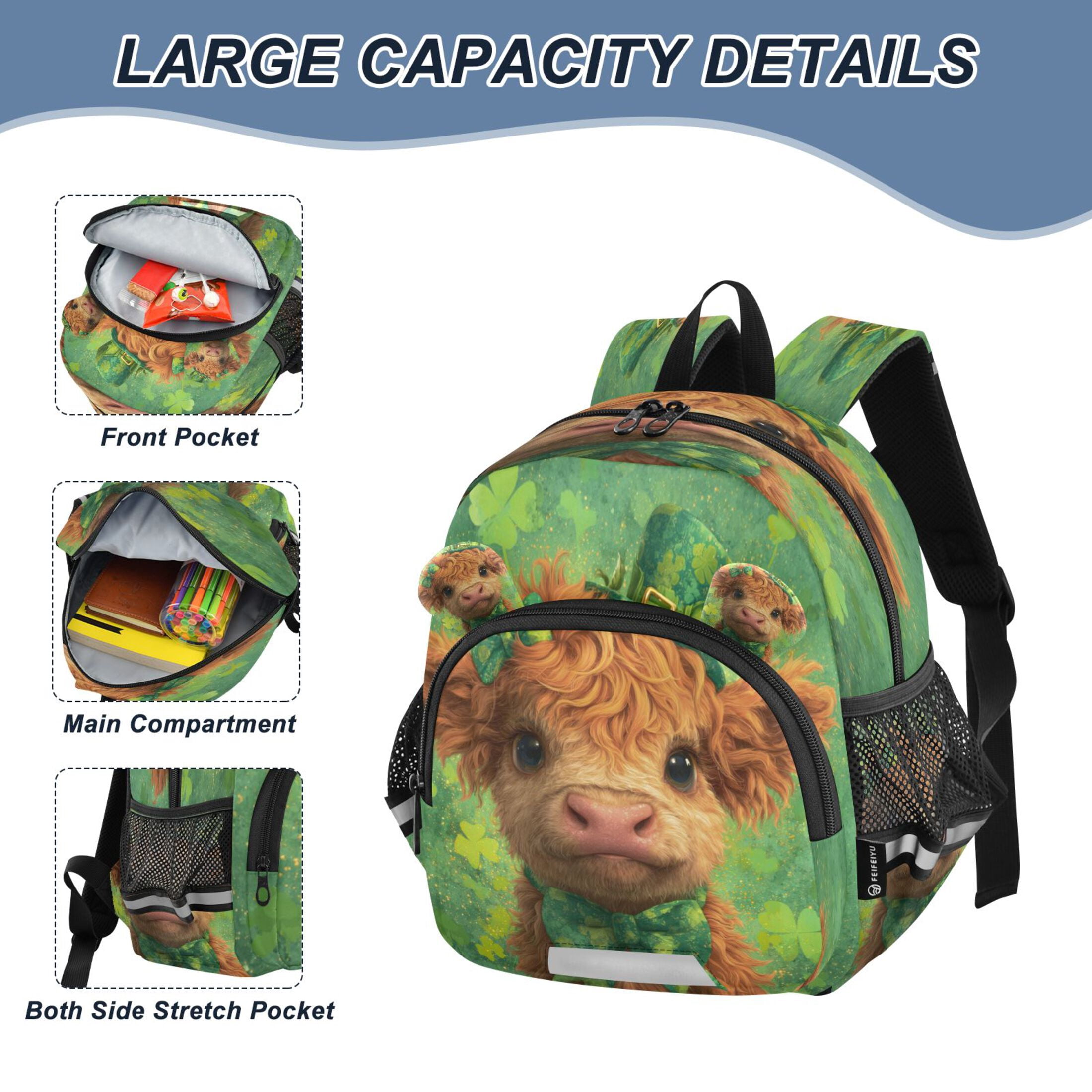 RMDQTR Adorable Ear-Print Backpack with Reflective Strip and Anti-Lost Leash Adjustable Shoulder Straps Mini Travel Backpack Shamrock Highland Cow
