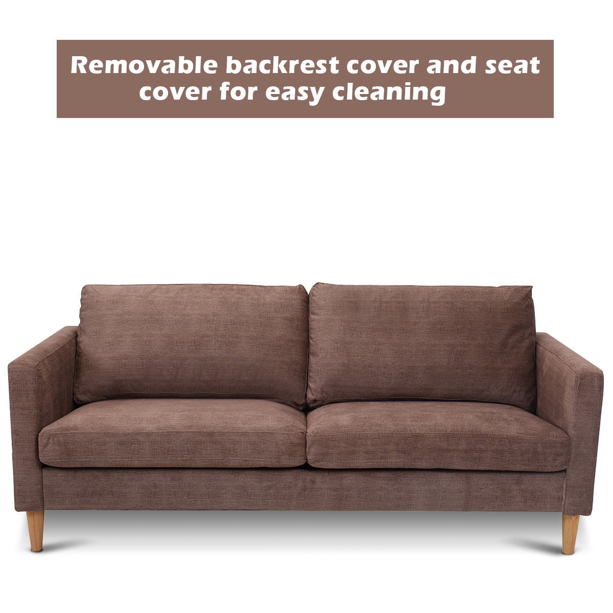 Costway Modern Fabric Couch Sofa Love Seat Upholstered Bed Lounge Sleeper 2-Seater Brown