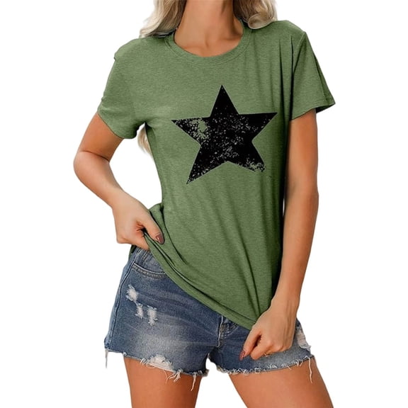 XIAONU Casual Star Tees for Women Short Sleeve Crewneck Pullover T-Shirt Breathable Vintage Everyday Tee