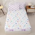 thumbnail image 4 of Homewish Kawaii Bow Zipper Full Size Comforter Sets with Fitted Sheet and 2 Pillowcases For Girls,Purple Bowknot Bowtie Zipper Bedding Set,Colorful Stars Reversible,4-Piece, 4 of 7