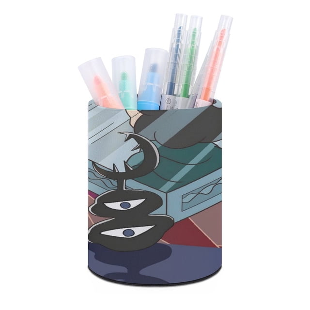 Ranking de Reyes-theme Cylinder Pen Holder Pencil Organizer with Flannel Lining PVC Leather Material Cardboard Base for study work 10*8CM