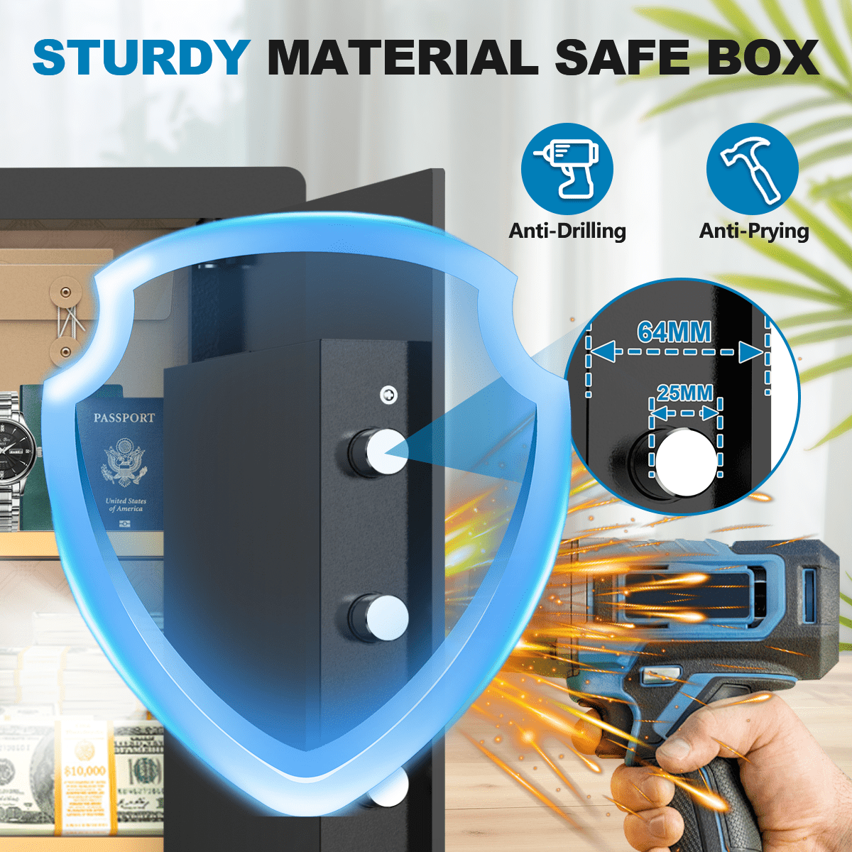BESAFETY 3.5 Cuft Large Safe Box, Digital Keypad Home Security Safe With Fireproof Bag & Alarm System(Black)