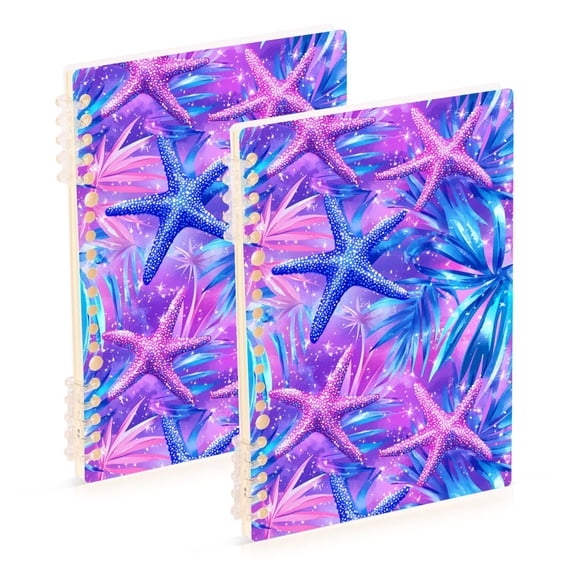 FORMRS 1-Subject Spiral Notebook 8" x 5" College Ruled 60 Refillable Sheet A5 Hard Cover, Purple Starfish Pattern