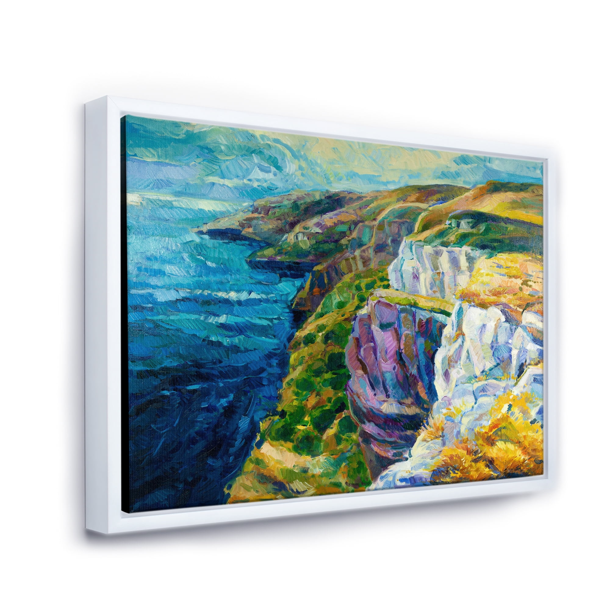 Designart 'The Blue Ocean By Rocky Cliffs II' Nautical & Coastal Framed Canvas Wall Art Print