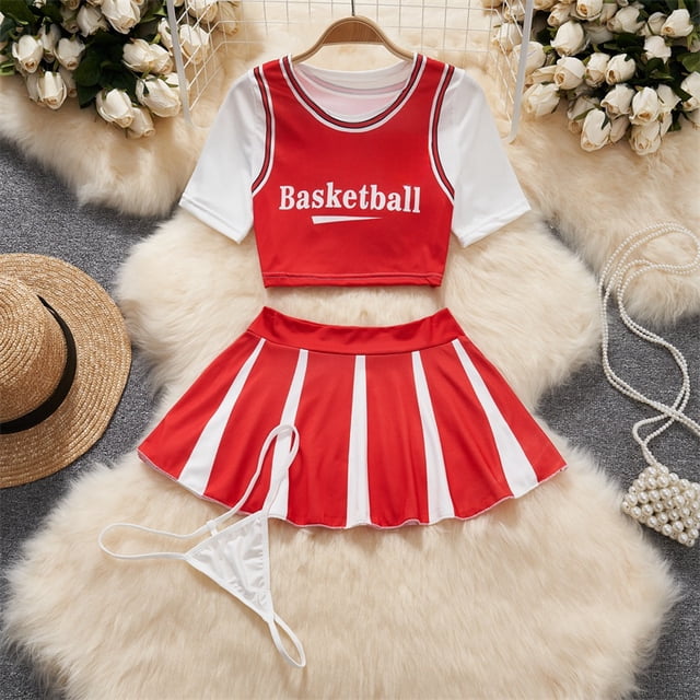 Traje de 2 piezas de fútbol y baloncesto para bebé, uniforme de animadora, Top corto, falda de Color, ropa deportiva, conjunto corto para mujer
