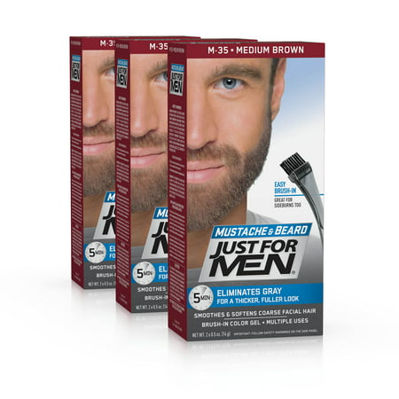 Just For Men Mustache and Beard, Easy Brush-In Facial Hair Color Gel, Medium Brown, Shade M-35 (Pack of (Best Facial Hair Dye)