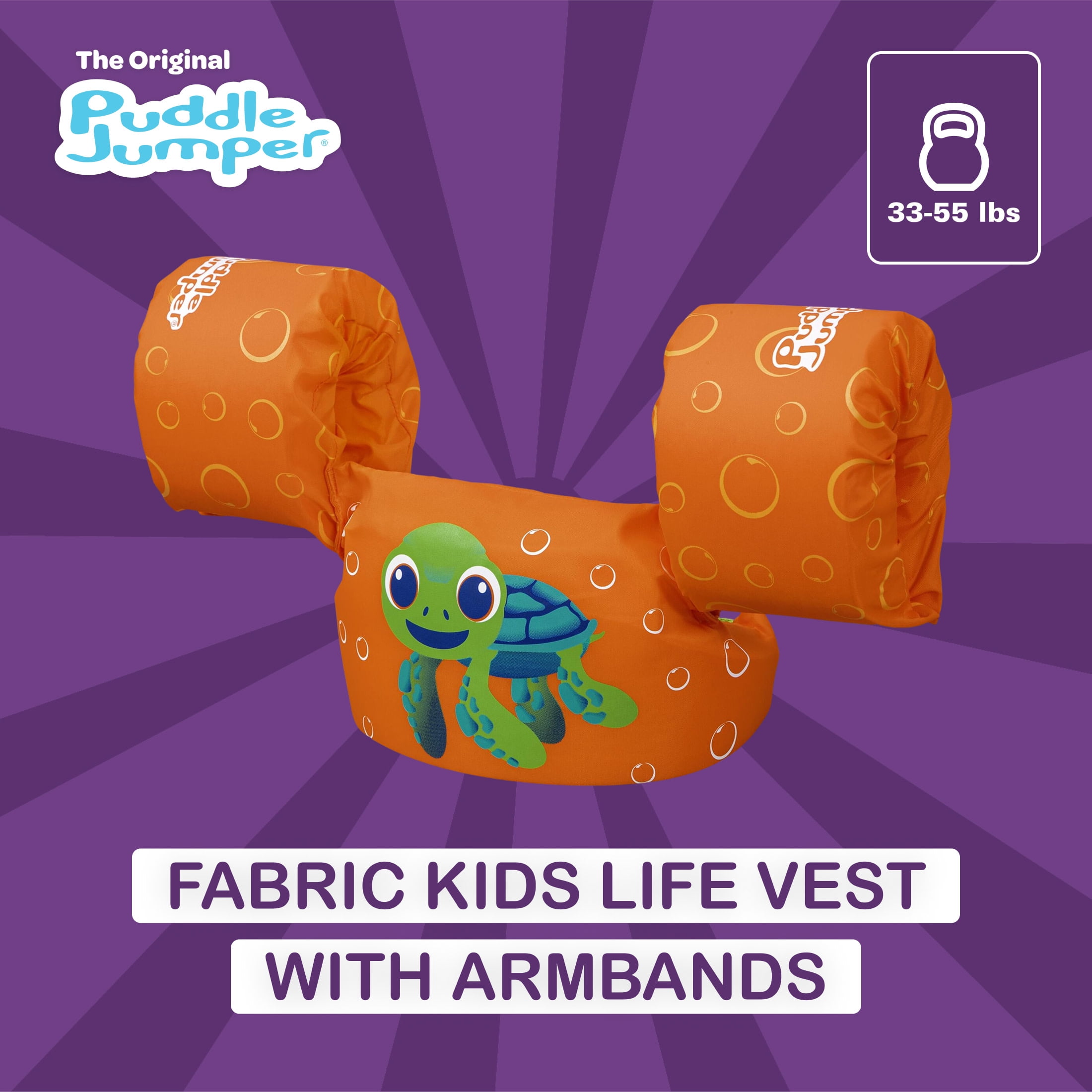 Puddle Jumper Fabric Kids Swim Flotation Vest with Armbands, Unisex 33-55lbs (15-25kg) Weight Capacity