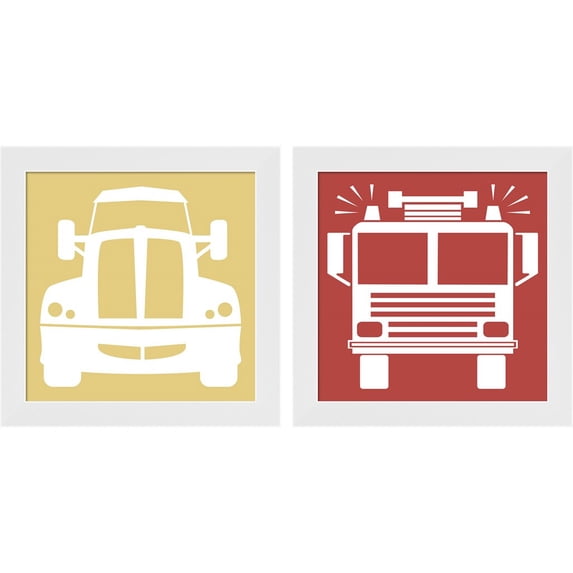 Great Art Now Frontew Trucks Set B by Color Me Happy, 2 Piece Framed Art Set Each 14"W x 14"H