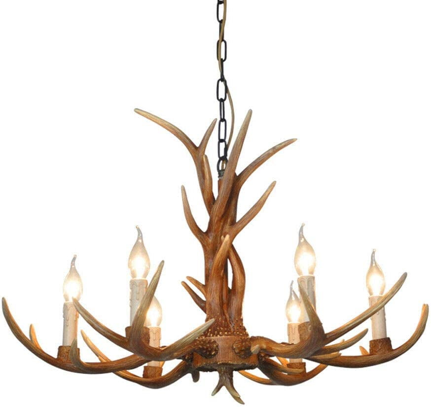 TFCFL 6 Heads Antler Lamp,Deer Horn Antler Resin Chandelier for