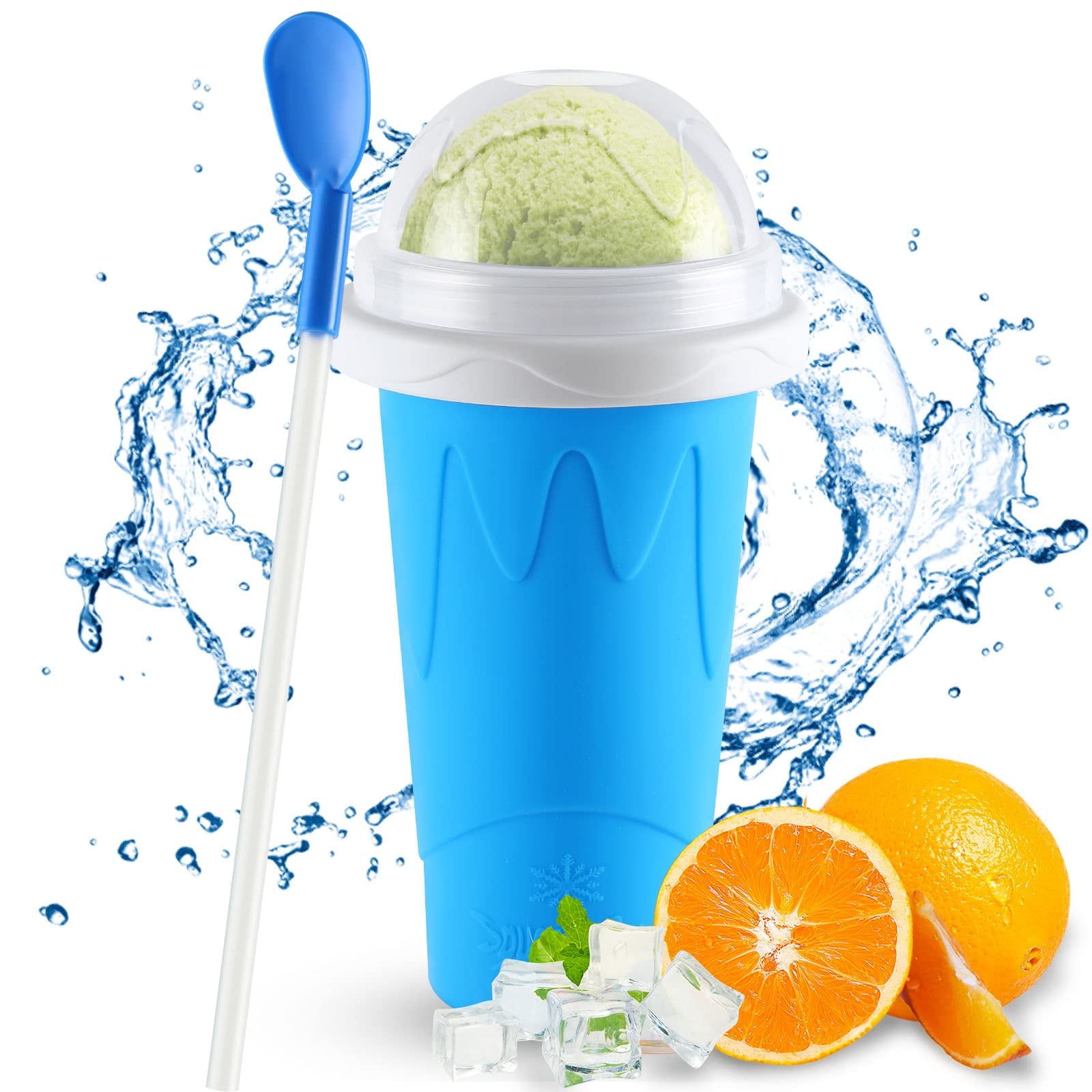 DIY Homemade Freeze Double Layer Drinks Cup for Children Fast Cooling Quick Frozen Smoothies Slushy Ice Cream Maker Milk Shake Maker Cooling Cup Squee Green Magic Slushy Maker Squeeze Cup 