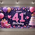 thumbnail image 5 of Pink Theme Happy 41st Birthday Banner Heart Decor 41st Birthday Display Balloon Design Gift Box Pattern Birthday Backdrop for 41st Birthday Party Adult Birthday Celebration Indoor Party Decoration, 5 of 8
