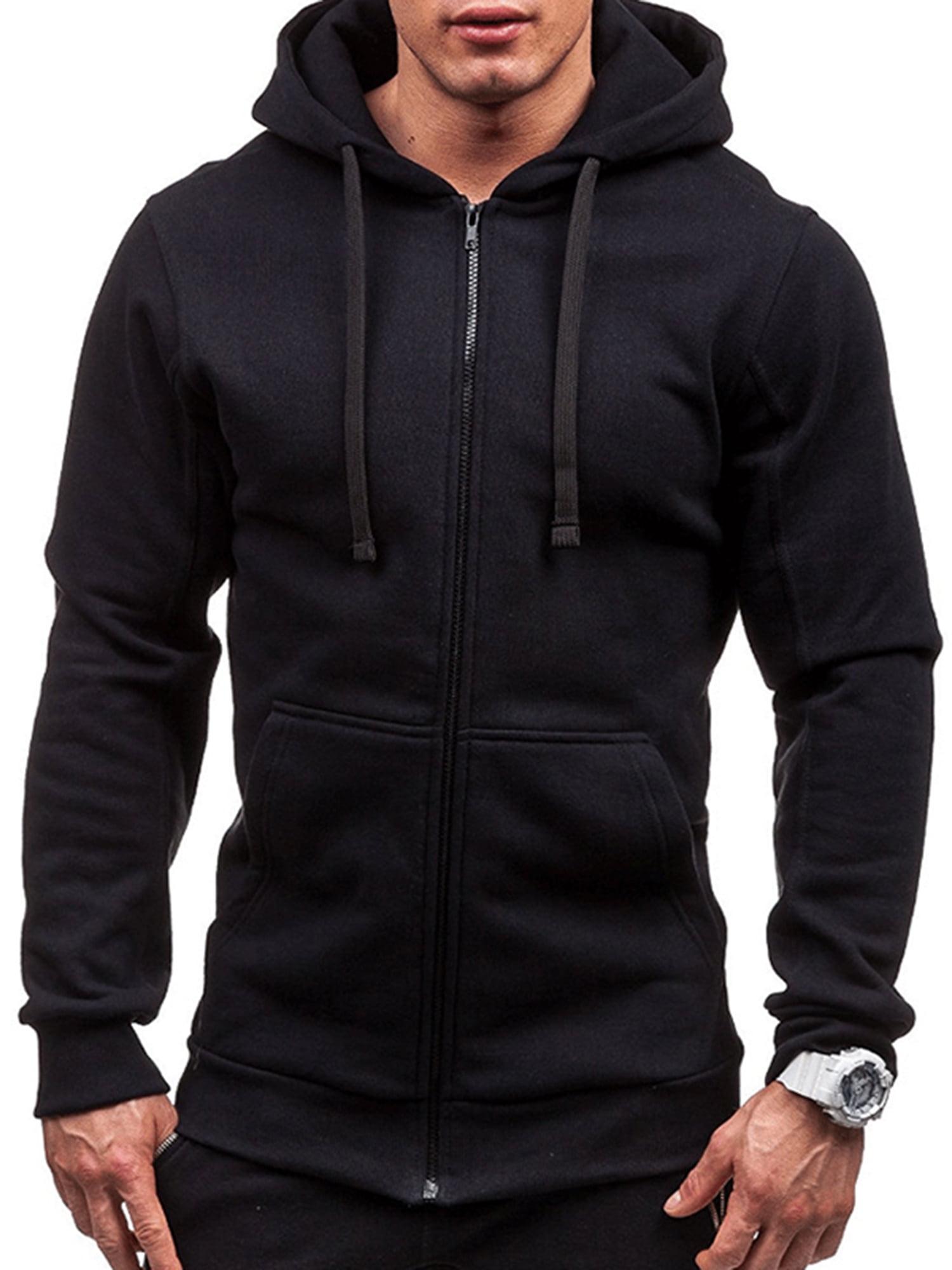 Men Zip Up Hoodie Jacket Sweatshirt Hooded Sports Gym Coat Casual Tops ...