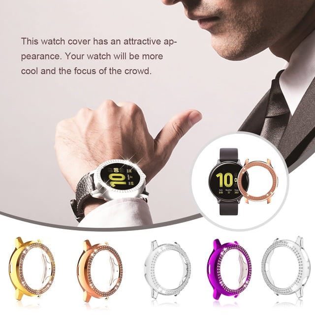 Watches Case Firmness Round Shape Hard Frame Bumper Sparkle Rhinestone Protector Chic Shockproof Solid Shell Watch Cover R820-44mmTransparent