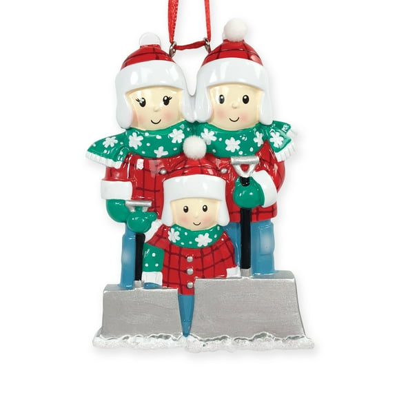 Snow Shovel Family Holds 3 Names Round Disc Ornament