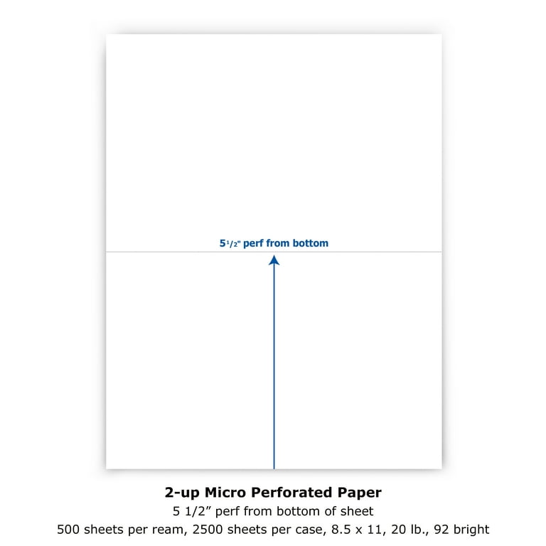 Printout Paper, 1-Part, 0.5 Standard Perforation, 20 lb Bond Weight, 9.5 x  11, White, 2,400/Carton