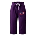 thumbnail image 3 of Summer 2025 Women's Casual Capri Pants Drawstring Stretch Waist Linen Pants With Printed Pocket Cropped Pants, 3 of 3