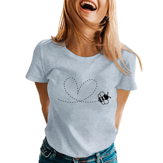 TSADFHJI Chemises pour Femmes TTG T-Shirt à Manches Courtes Imprimé de Printemps pour Femmes à Col Rond Haut