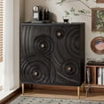 thumbnail image 5 of COZAYH Farmhouse 2 Door Embossed Storage Cabinet with Ring Motif, Distressed Boho Storage Buffet Cabinet for Bedroom, Living Room, French Country, Black & Gold, 5 of 7