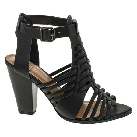 

Delcious Women s Aliya Strappy Gladiator Open Toe Stacked Heel Sandal Black 10