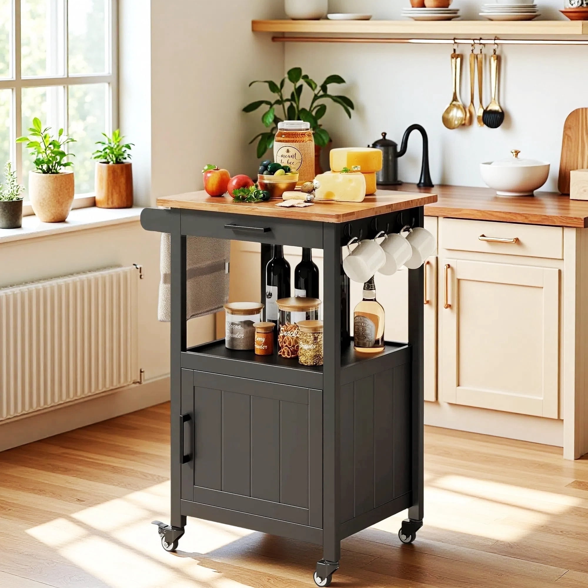 Hodedah Microwave Kitchen Cart, Beech - Walmart.com