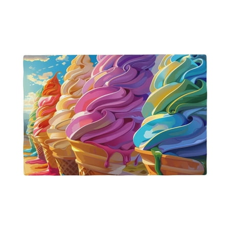 

Table Placemats Set of 6 - Rainbow Melting Ice Cream 12x18 In Faux Linen Double Heat Resistant Place Mats Cloth Indoor/Outdoor Placemats Washable Table Mats for Dining Kitchen Party