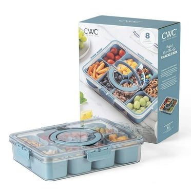 Cook With Color Blue 8 compartment snackle box, charcuterie container, divided serving tray with lid and handle.