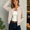 thumbnail image 6 of RRJ Women's Fall Zip Up Bomber Jackets Long Sleeve Open Front Casual Solid Outerwear, Beige S, 6 of 9