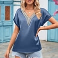 thumbnail image 6 of Spring Savings deals!Samickarr Summer Tops For Women 2024 Vacation Trendy Womens Tops On Clearance！Fashion Women's Summer V-Neck Lace Patchwork Short Sleeve Sexy Top Blouse, 6 of 7