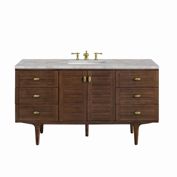 James Martin Vanities 670-V60s-3Vsl Amberly 60" Single Basin Wood Vanity Set - Mid-Century