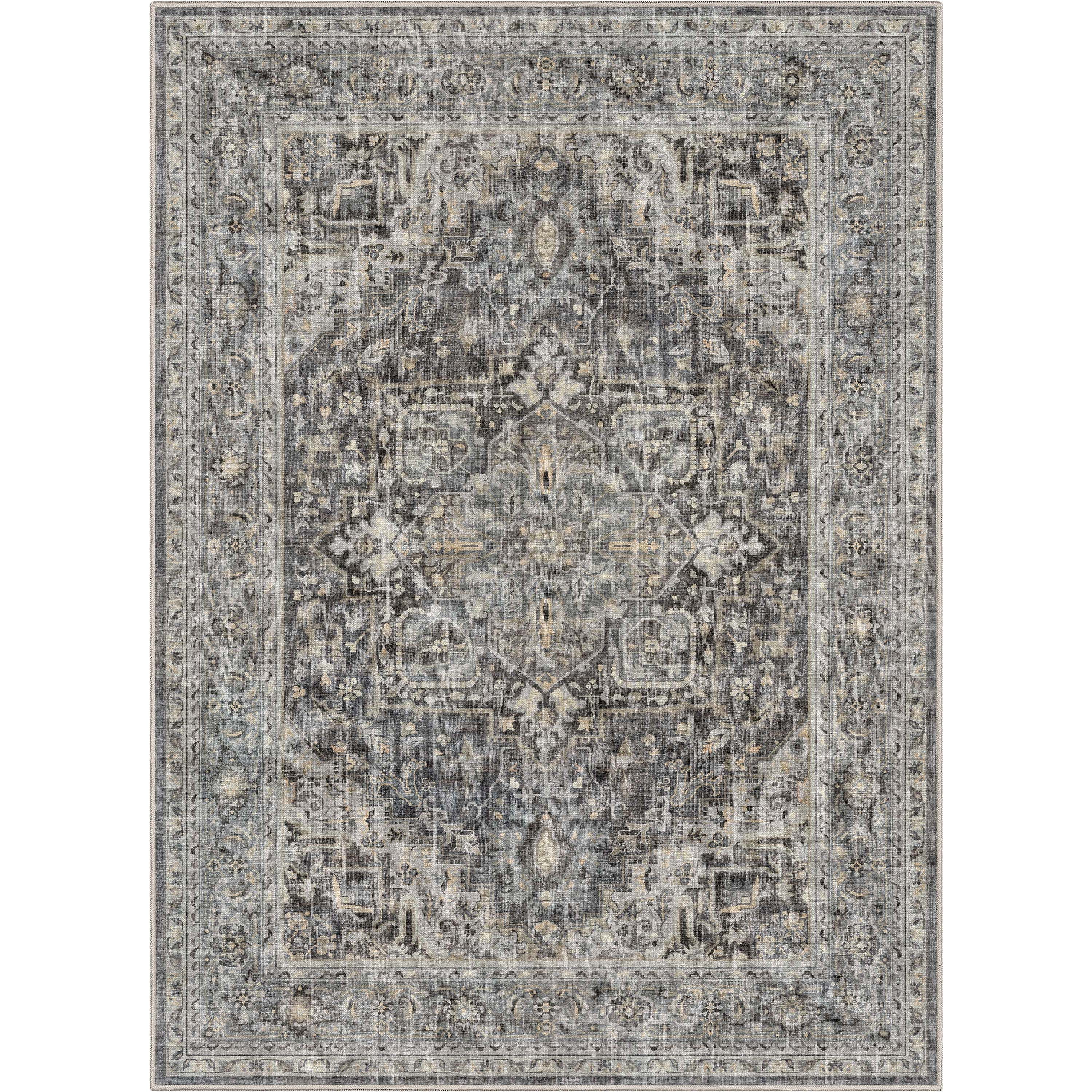 Well Woven Apollo Tirana Vintage Medallion Dark Grey Flat-Weave Easy to Clean 5'3" x 7'3" Area Rug
