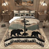 Manfei Bear Silhouette Queen Comforter Set 3 Pieces, Minimalist Nature Bedding Sets, Jungle Wildlife Bedding Comforter Set, Luxury Bedroom Decor