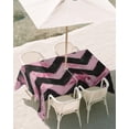 thumbnail image 2 of 60x120 Inch Outdoor Tablecloth with Umbrella Hole Zipper Rectangle Abstract Pink Rectangular Tablecloths Outside Waterproof Geometric Zigzag Waves Bohemian Stripes Patio Table Cloth Cover for Picnic, 2 of 8