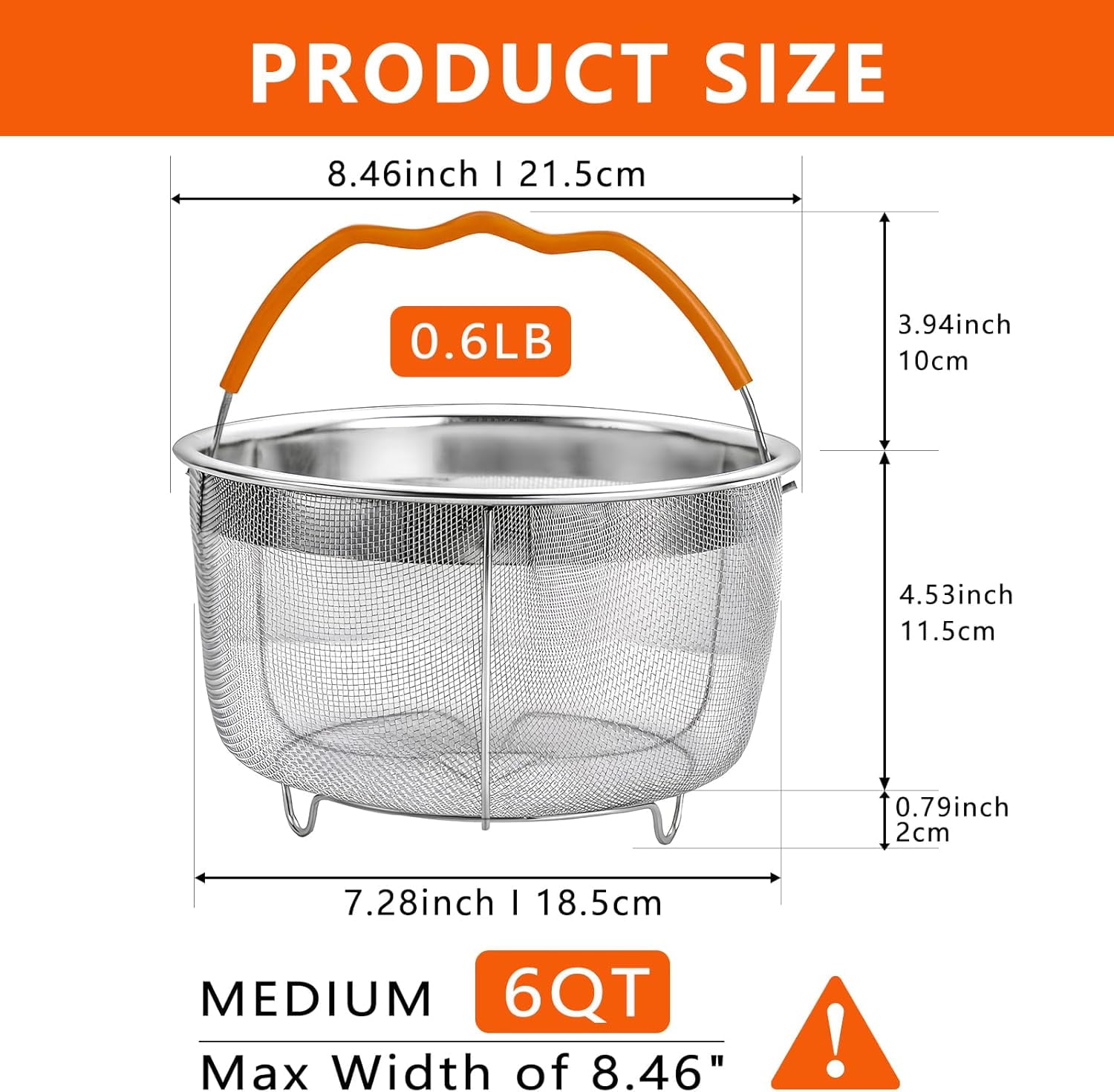 Steamer Basket for Instant Pot Accessories 6 & 8 Qt - Stainless Steel Mesh Strainer and Colander for Kitchen - Vegetable Steamer Insert with Handle for Cooking Broccoli, Eggs, Pasta - Silver