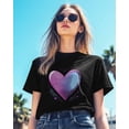 thumbnail image 3 of Women's T-Shirts, Love Heart Valentine's Day Polka Dots Cotton Crewneck Tee Short Sleeve Casual Tops Loose Graphic T-Shirt Black, 5XL, 3 of 7