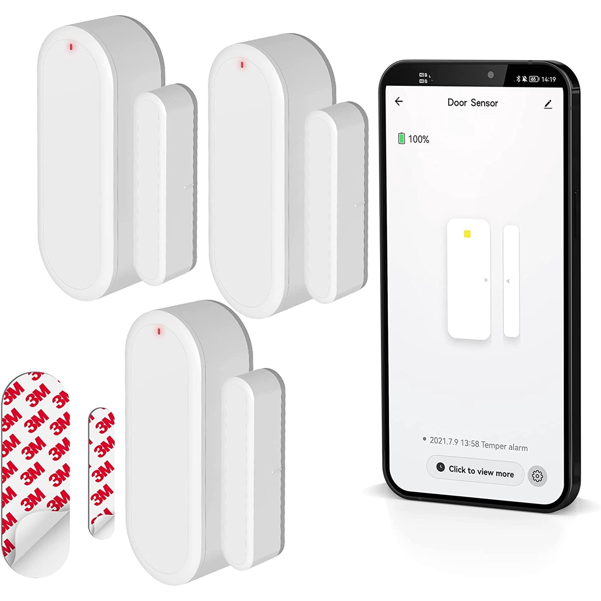 Security Window & Door Alarm Sensors(no Sound), Wireless Connection Tuya App（2.4G , Not 5G）, Burglar Alarm for Kids Safety Home Security,3 Pack, FJ122-H14
