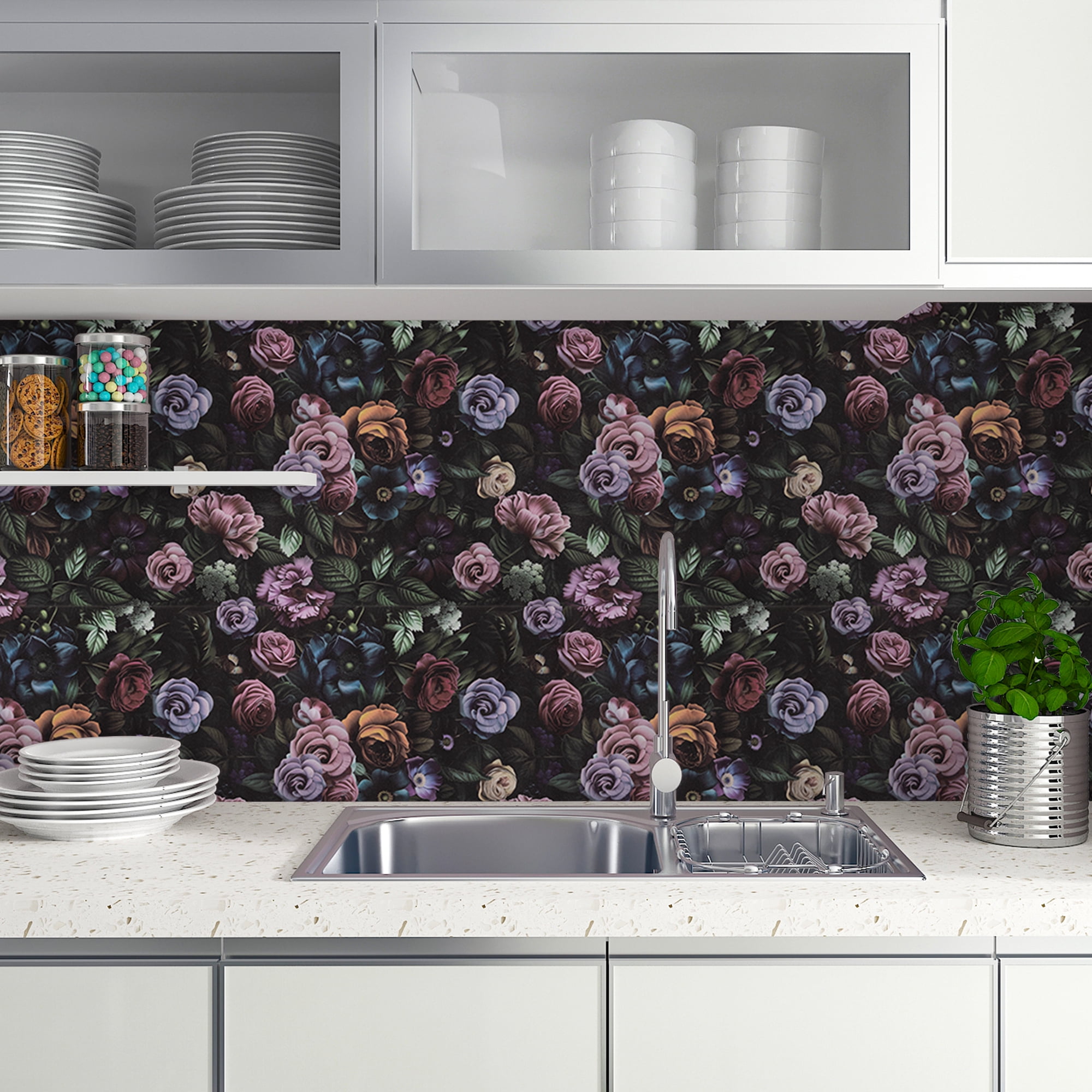 (4 pack) Abyssaly Floral Peel and Stick Wallpaper 17.5-in x 118-in Removable Self-Adhesive Vinyl Wallpaper for Home Decor
